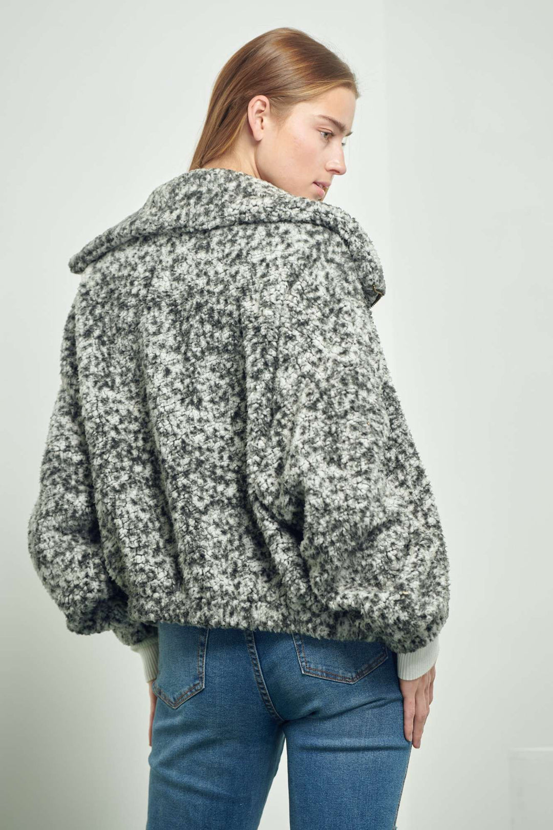 Solid Zipper Faux Fur Jacket