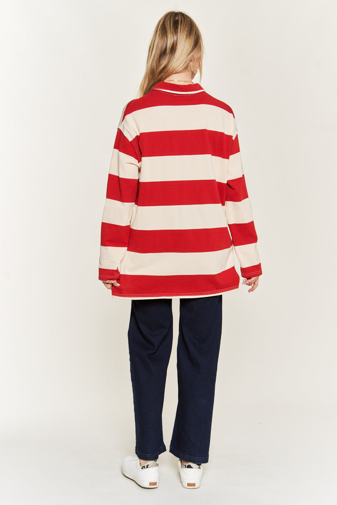 All-Over Striped Jersey Knit Long Sleeve Top