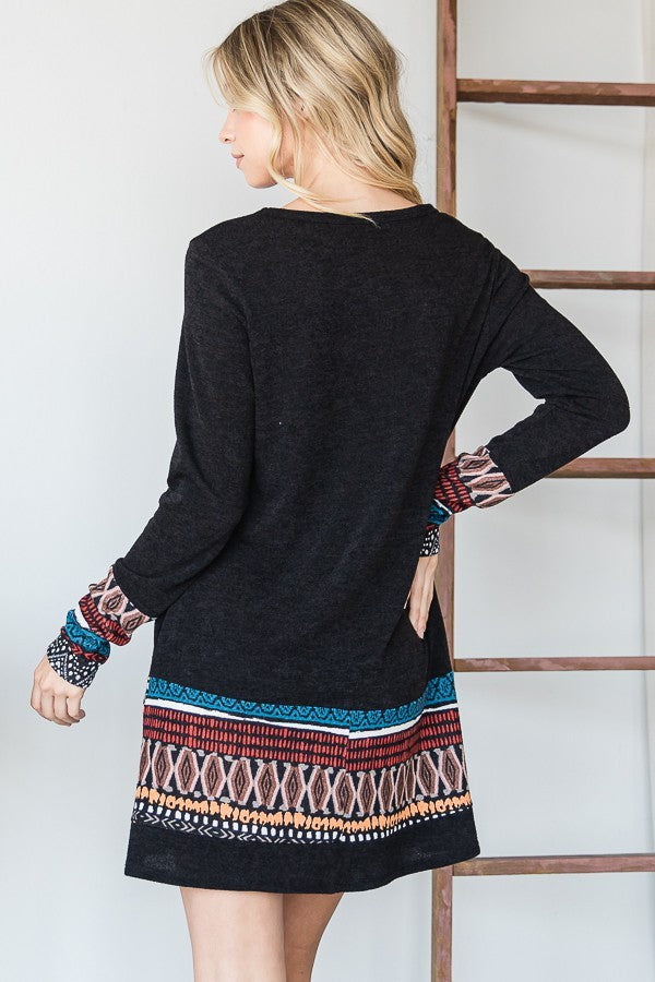 Tribal Aztec Print Bordered Dress