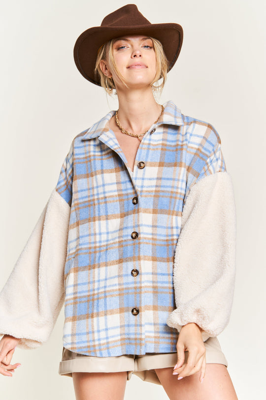 Plaid Fuzzy Sleeve Jacket