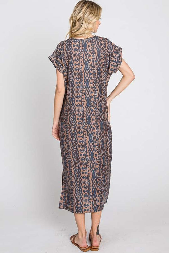 Aztec Print Midi Dress w/ Side Slit