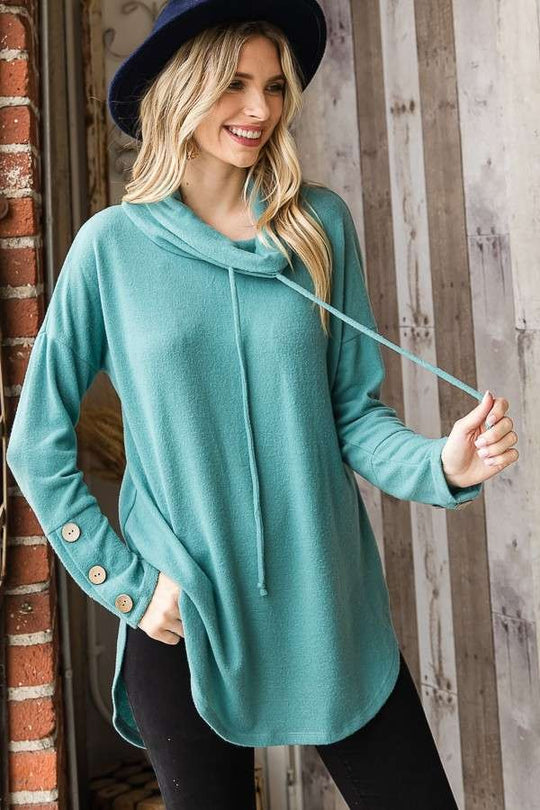 Cowl Neck Button Tab Sleeve Tunic