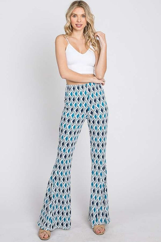 Baby Rib Geometric Print Flared Pants