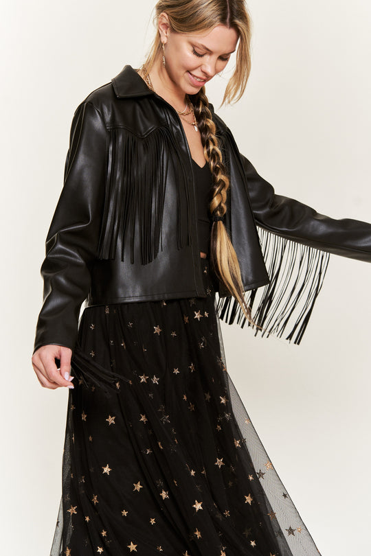 Faux Leather Fringe Jacket