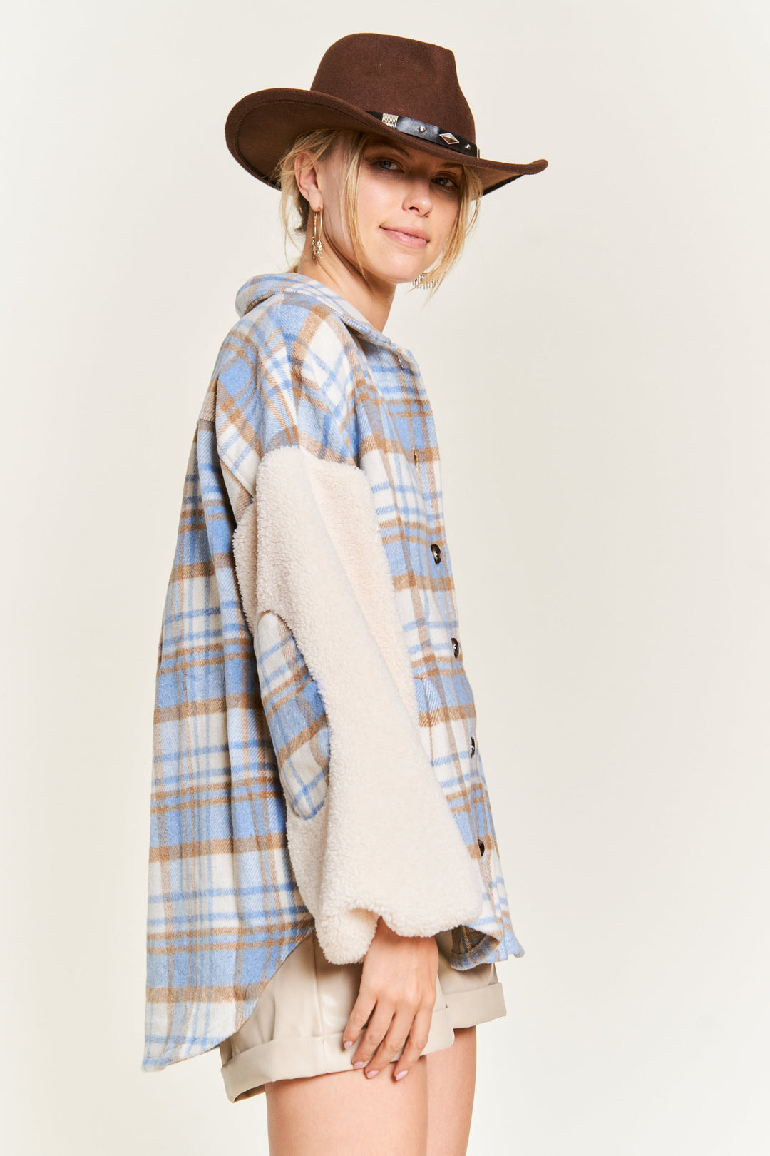 Plaid Fuzzy Sleeve Jacket