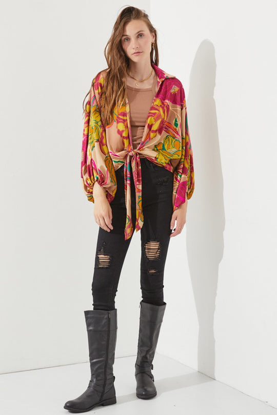 Floral Print Tie-Front Cardigan