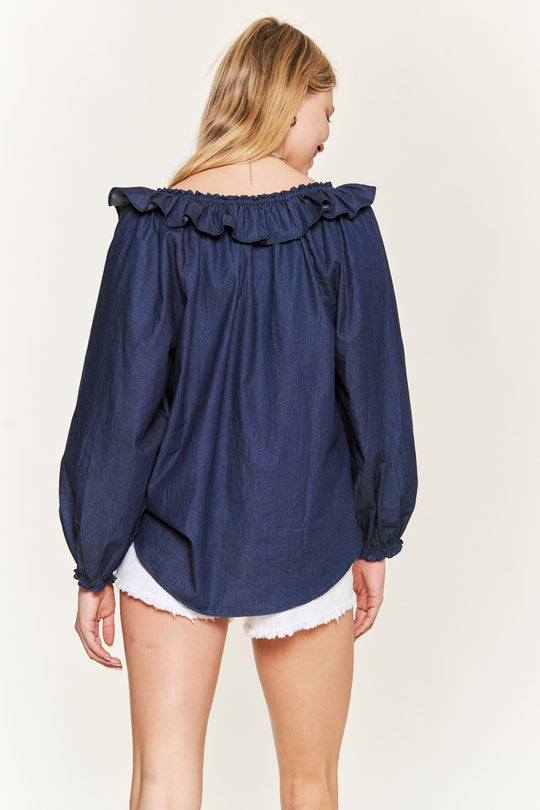 Ruffled V-Neck Tie Straps Blouse