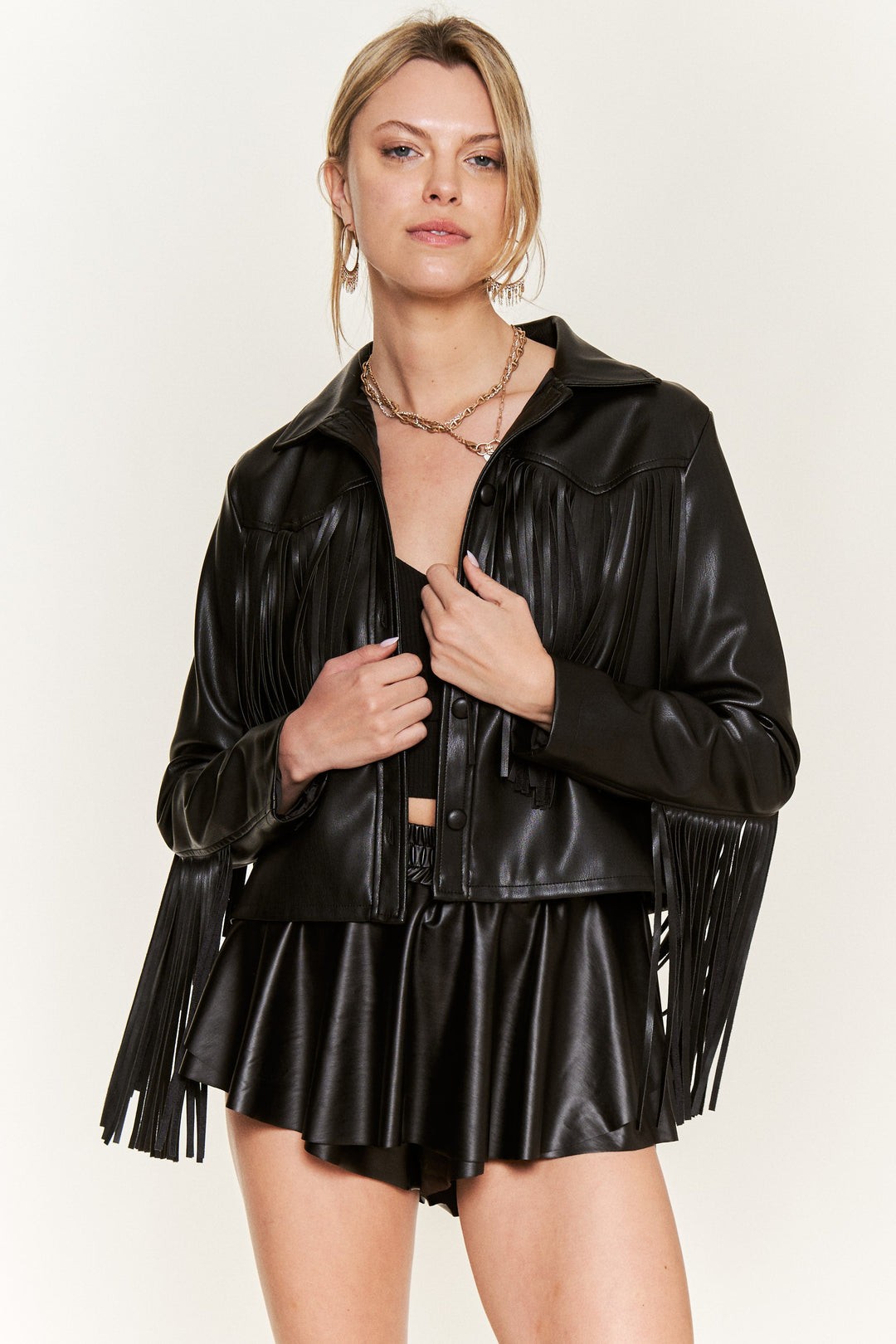 Faux Leather Fringe Jacket