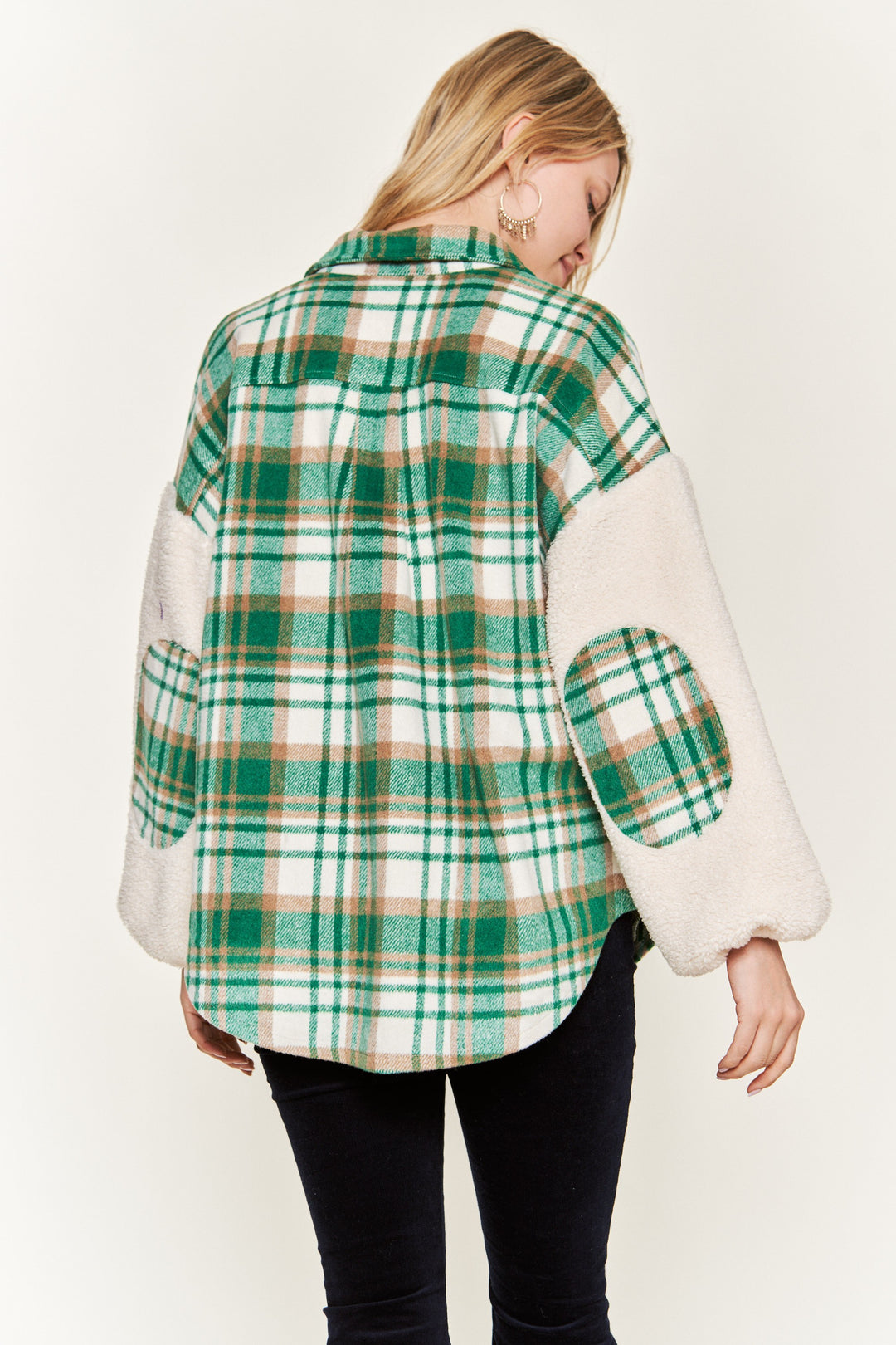 Plaid Fuzzy Sleeve Jacket