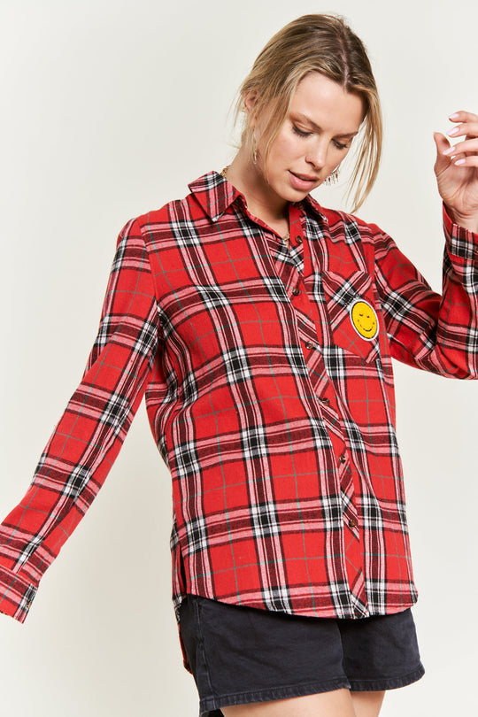 Smiley Patch Flannel Shirt