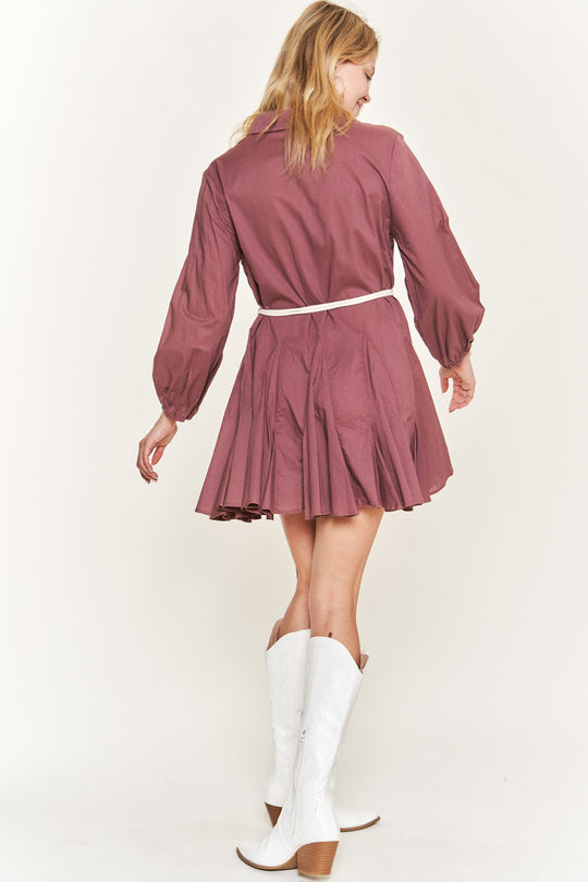 Solid Flare Shirt Dress w/ Belt