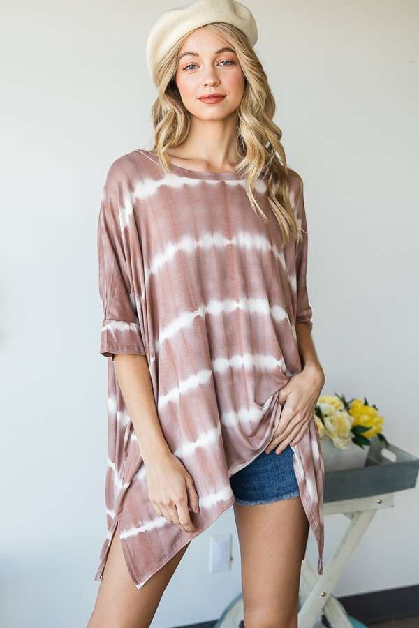 Round Neck Striped Tie-Dye Short Sleeve Tunic