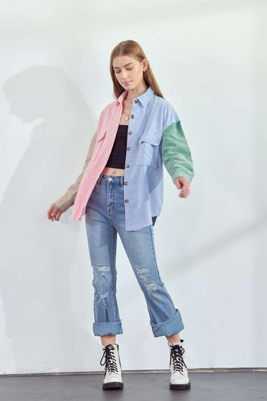 Pastel Corduroy Shirt Jacket