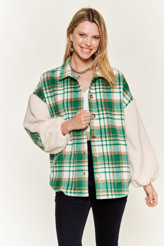 Plaid Fuzzy Sleeve Jacket