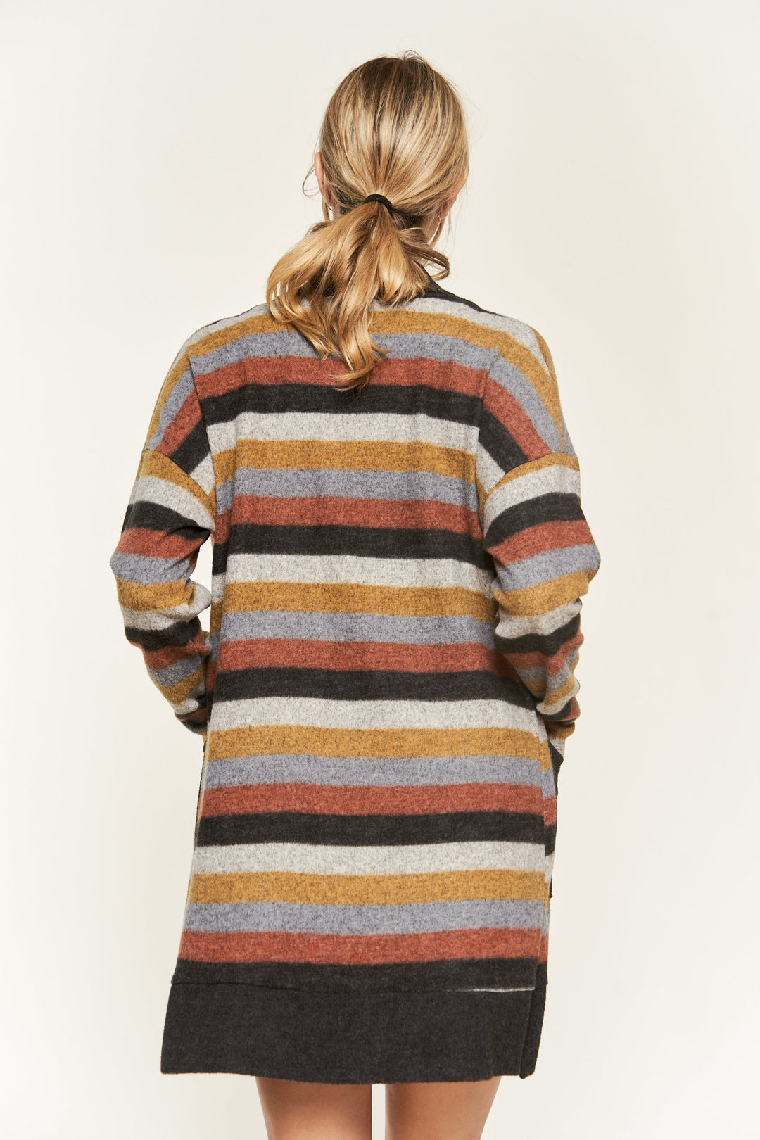 Multi-Color Striped Open Cardigan