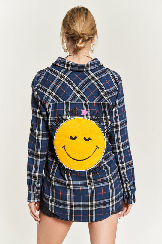 Smiley Patch Flannel Shirt