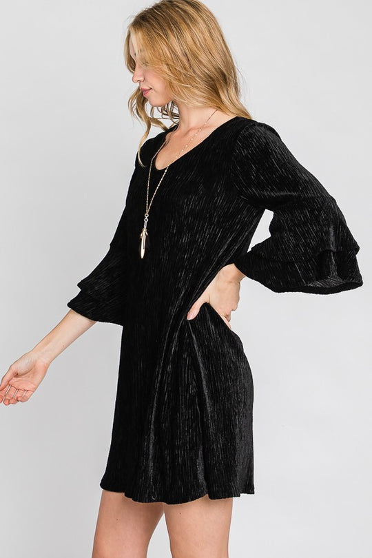 Velvet Bell Sleeve Layered Short Dress