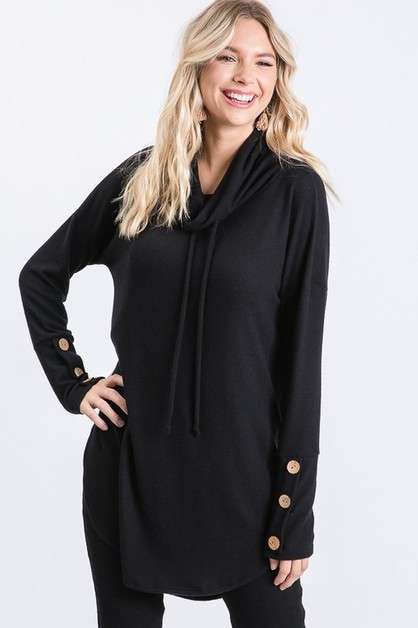 Cowl Neck Button Tab Sleeve Tunic