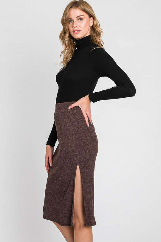 Ribbed Side-Slit Midi Skirt