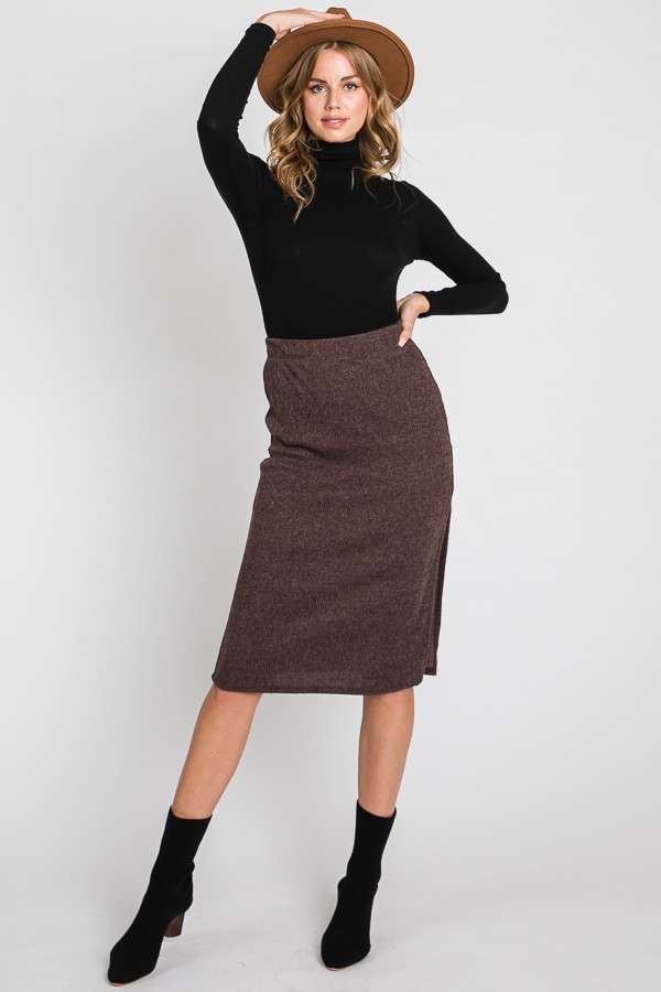 Ribbed Side-Slit Midi Skirt