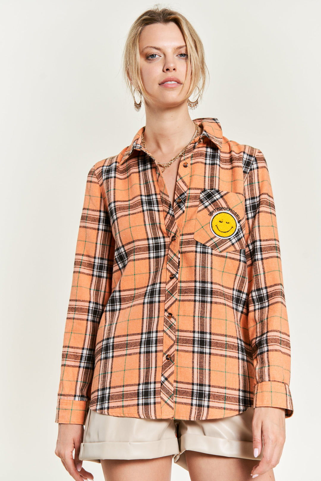 Smiley Patch Flannel Shirt