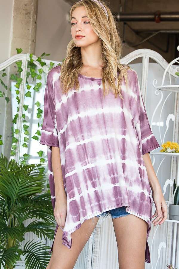 Round Neck Striped Tie-Dye Short Sleeve Tunic