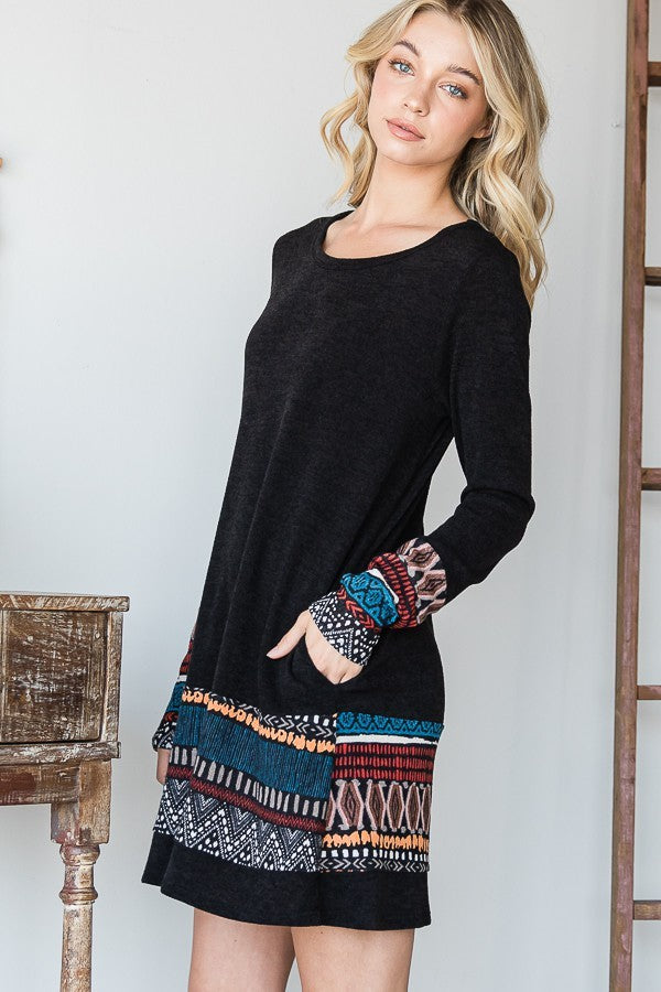 Tribal Aztec Print Bordered Dress