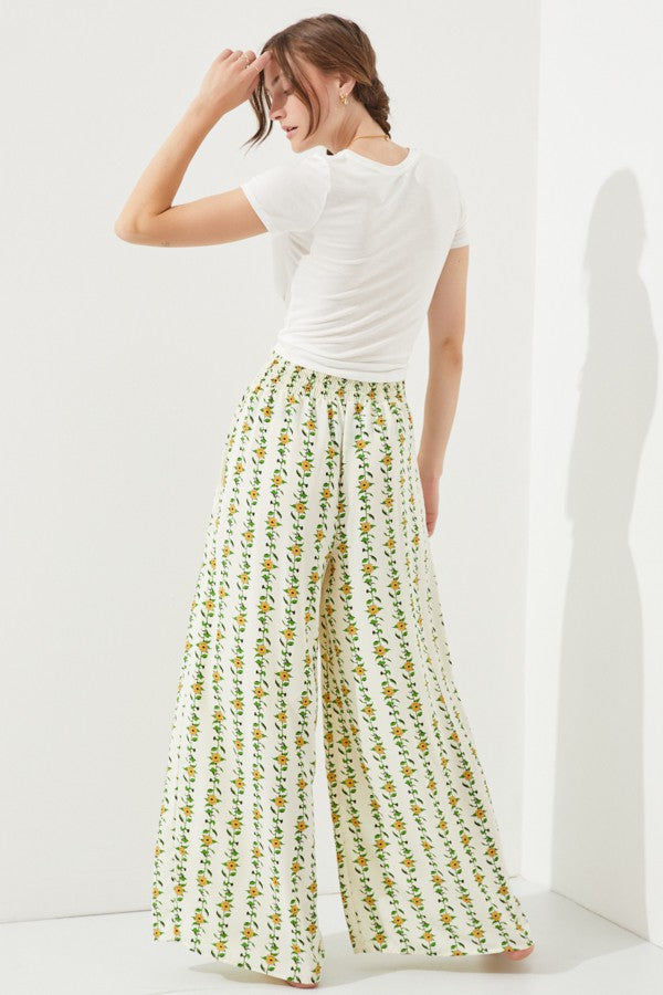 High Waist Floral Print Wide Leg Paperbag Pants