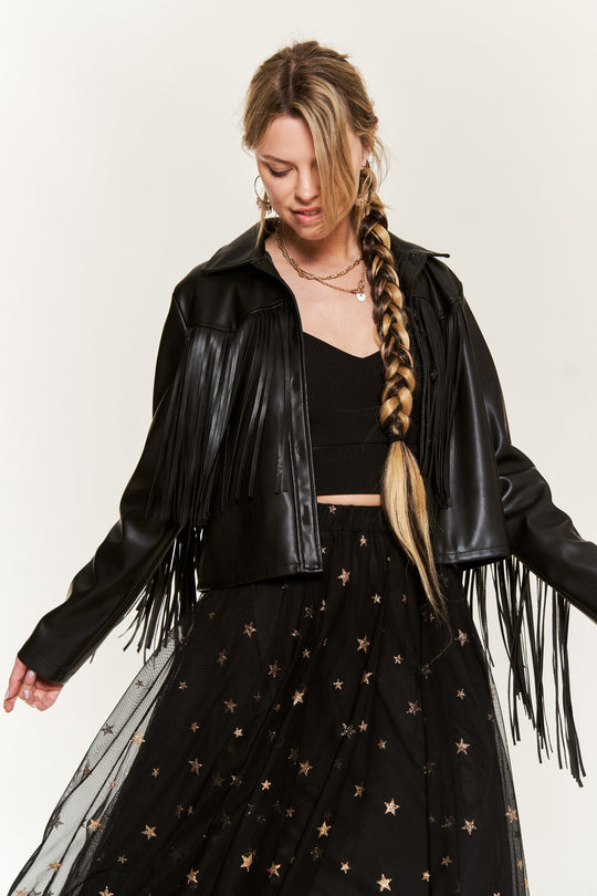 Faux Leather Fringe Jacket