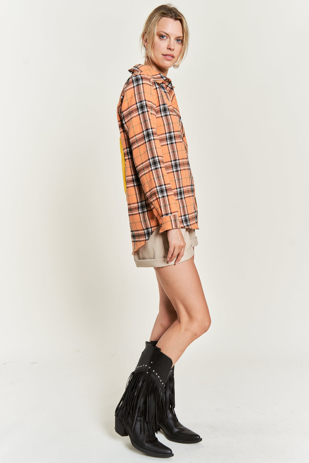 Smiley Patch Flannel Shirt