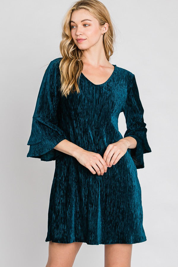 Velvet Bell Sleeve Layered Short Dress