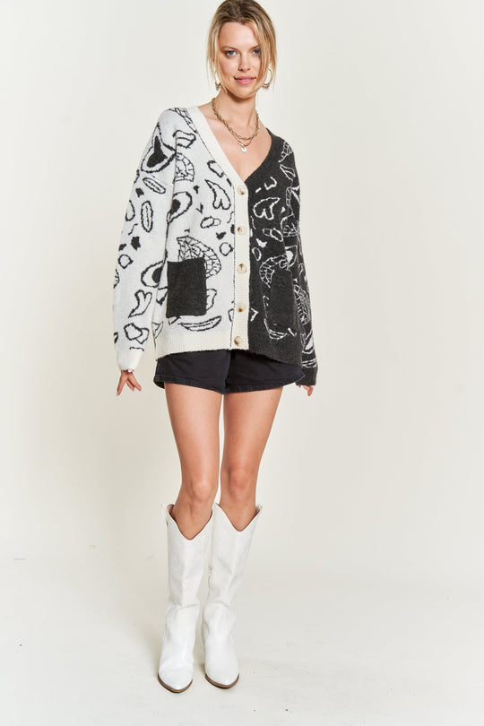 Heart Paisley Color Block Cardigan