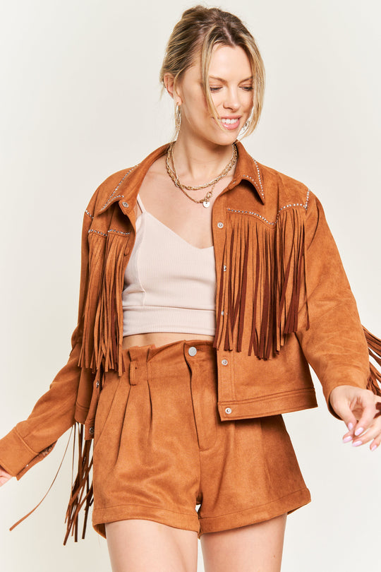 Suede Studded Fringe Jacket