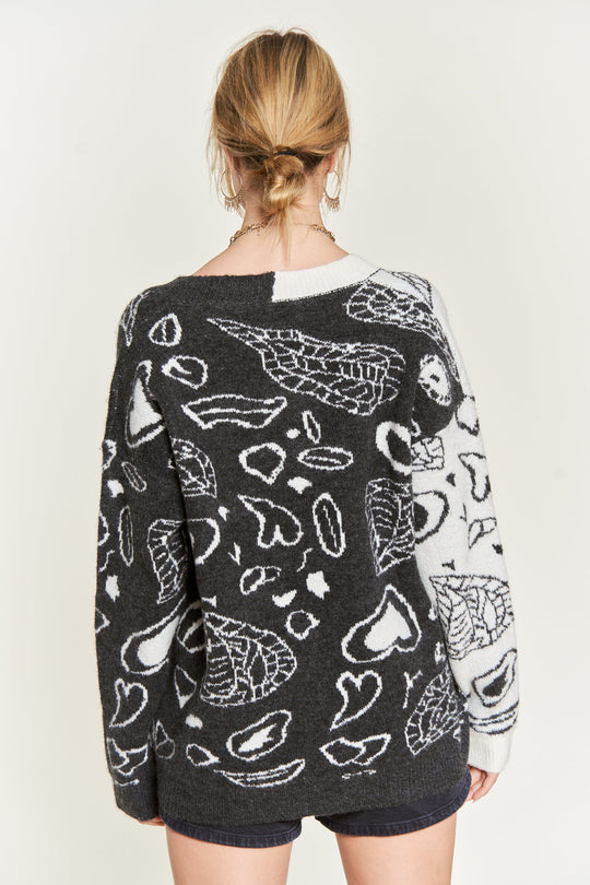 Heart Paisley Color Block Cardigan